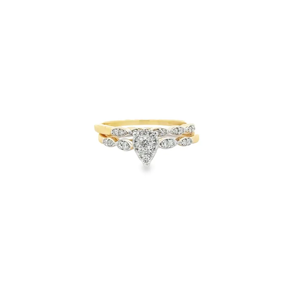 10 Karat Yellow Gold Pear Cluster 0.30CT Diamond Ring Set