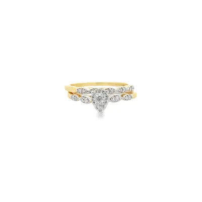 10 Karat Yellow Gold Pear Cluster 0.30CT Diamond Ring Set