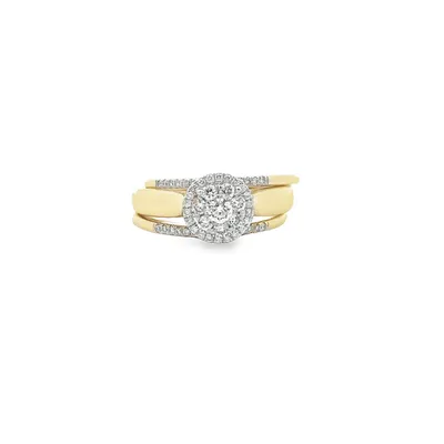 14 Karat Yellow Gold 0.50CT Diamond Round Cluster Ring Set