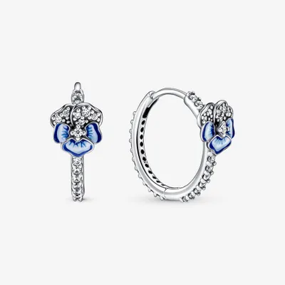 Pandora Blue Pansy Flower Hoop Earrings - 290775C01