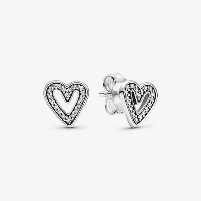 Pandora Sparkling Freehand Heart Stud Earrings - 298685C01