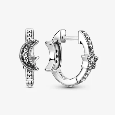 Pandora Crescent Moon & Stars Beaded Hoop Earrings - 299152C01