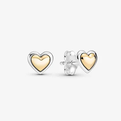 Pandora Domed Golden Heart Stud Earrings - 299389C00