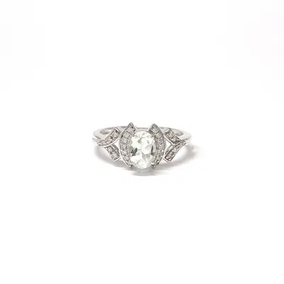 10 Karat White Gold Green Amethyst and Diamond Ring