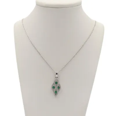 14 Karat White Gold Emerald and Diamond Necklace