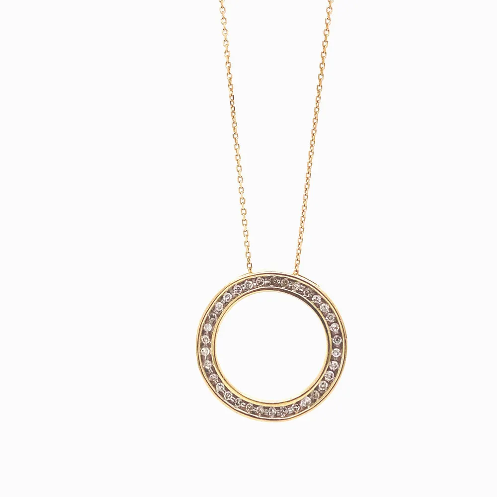 14 Karat Yellow Gold Diamond Circle Necklace