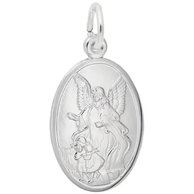 Sterling Silver Guardian Angel Oval Disc Charm