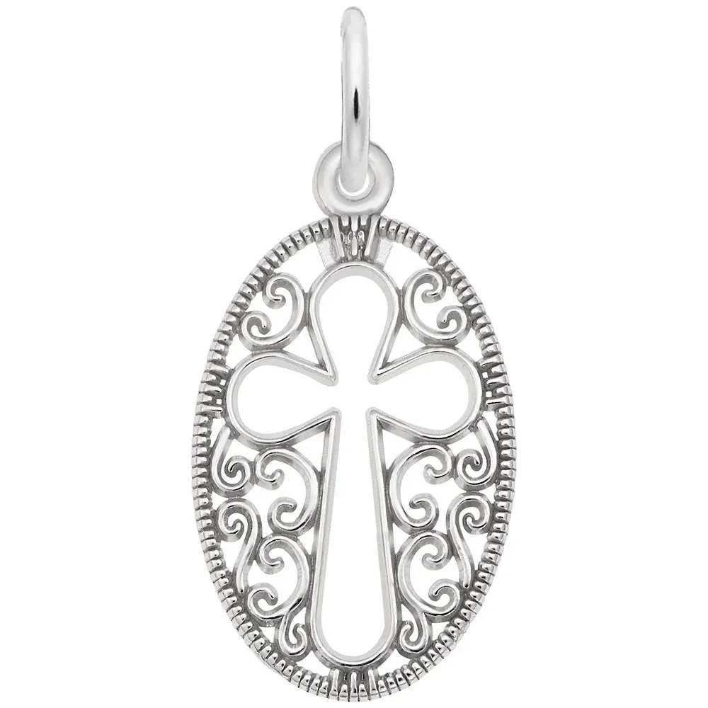 Sterling Silver Filigree Oval Charm