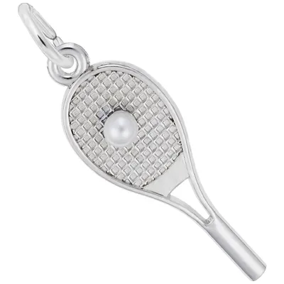 Sterling Silver Tennis Racquet with Pearl Charm