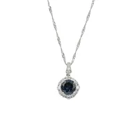 18 Karat White Gold Sapphire and Diamond Halo Necklace