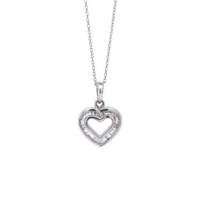 14 Karat White Gold Heart Baguette Diamond Necklace