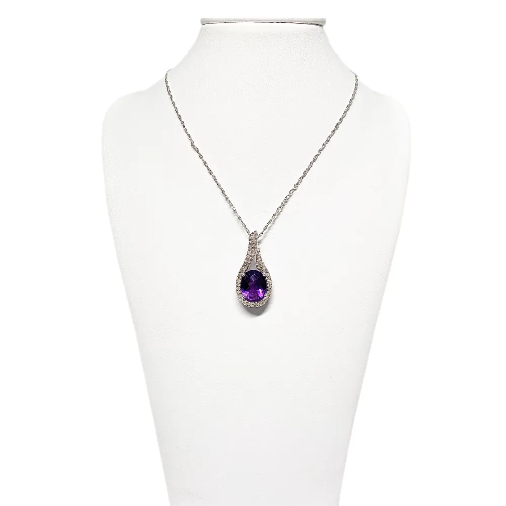 10 Karat White Gold Amethyst and Diamond Necklace