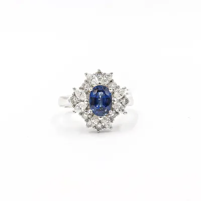 Karat White Gold Sapphire and Diamond Ring