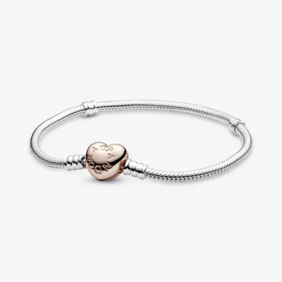 Pandora Two-Tone Heart Clasp Snake Chain Bracelet