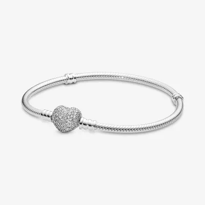 Sparkling Pave Heart Snake Chain Pandora Bracelet