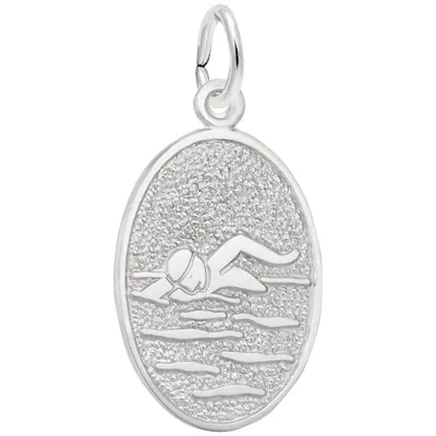 Sterling Silver Oval Disc Swimming Charm