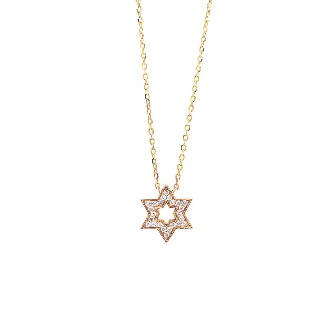 14 Karat Yellow Gold Diamond Star of David Necklace