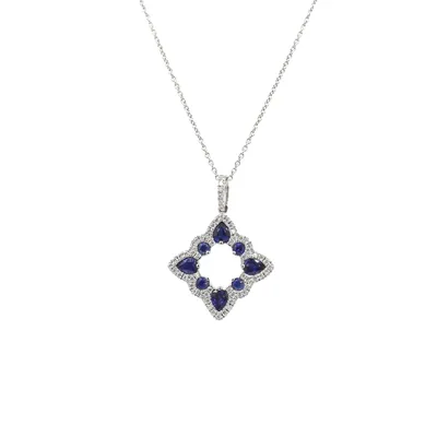 14 Karat White Gold Sapphire and Diamond Necklace