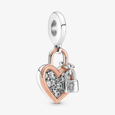 Pandora Heart Padlock Double Dangle Charm-780087C01