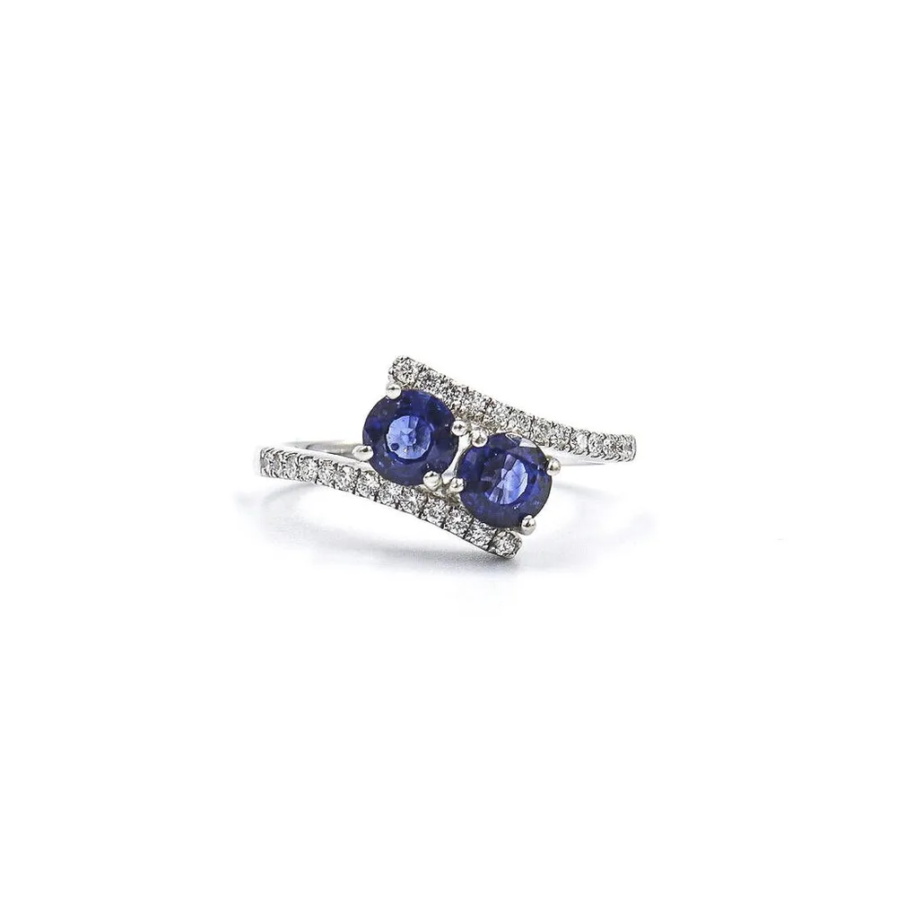 14 Karat White Gold Double Sapphire and Diamond Ring