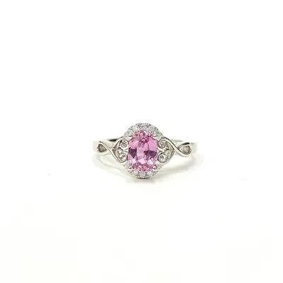 14 Karat Gold Pink Tourmaline and Diamond Ring with Heart Accents