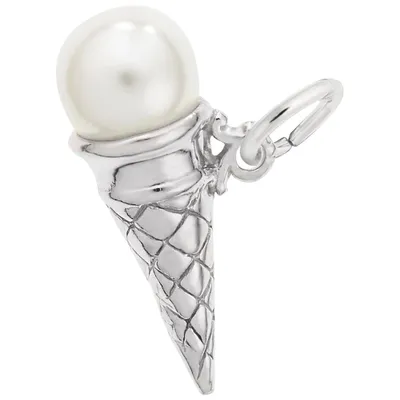 Sterling Silver Vanilla Pearl Ice Cream Cone Charm