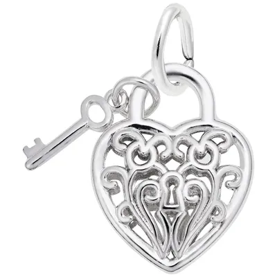 Sterling Silver Filigree Heart & Key Charm