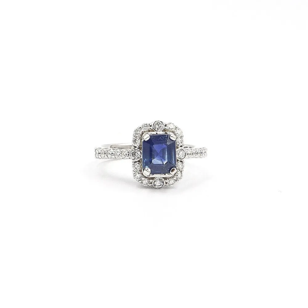 14 Karat White Gold Sapphire and Diamond Ring