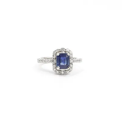 14 Karat White Gold Sapphire and Diamond Ring