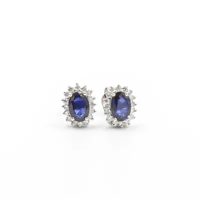 18 Karat White Gold Sapphire and Diamond Stud Earrings