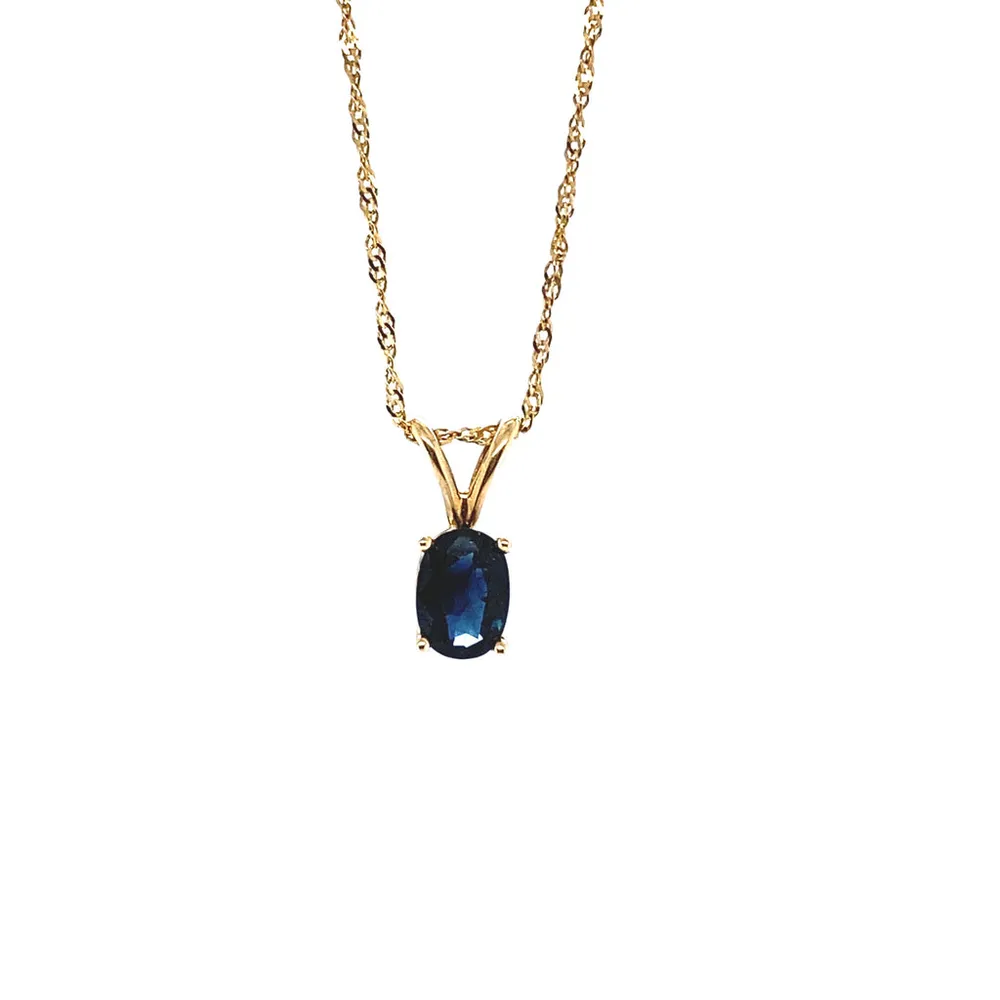 14 Karat Yellow Gold Sapphire Oval Necklace