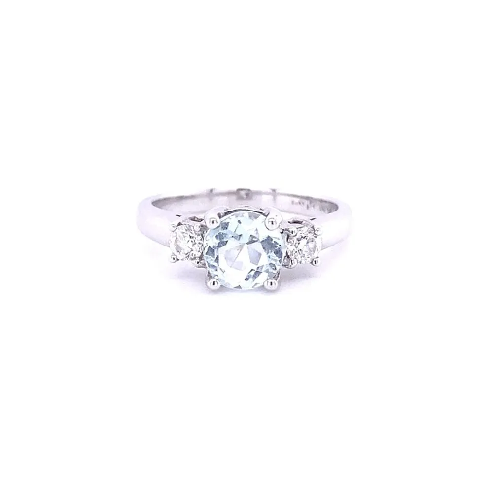 Karat White Gold Aquamarine and Diamond Three Stone Ring