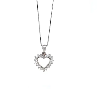 14 Karat White Gold Heart Diamond Necklace