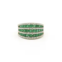 14 Karat Yellow Gold Emerald and Diamond Band