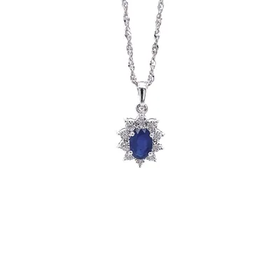 10 Karat White Gold Diamond and Sapphire Necklace