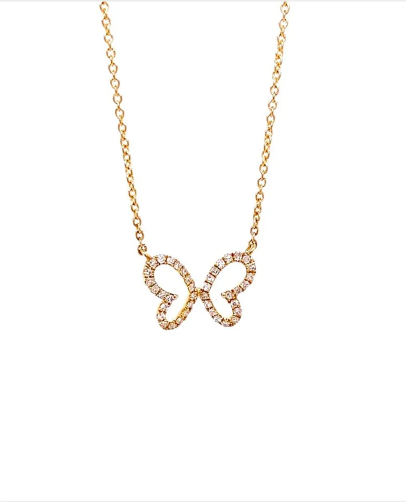 10 Karat Yellow Gold Diamond Butterfly Necklace