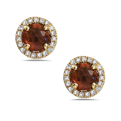 14 Karat Gold Garnet and Diamond Stud Earrings