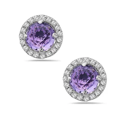 14 Karat Gold Amethyst and Diamond Halo Earrings