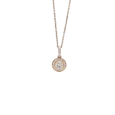 14 Karat Yellow Gold Diamond Halo Necklace