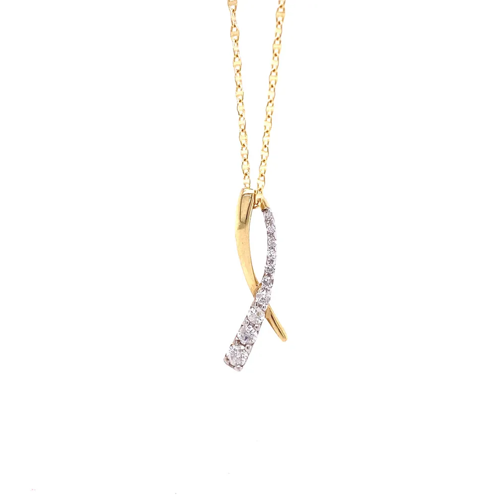 14 Karat Yellow Gold Ribbon Diamond Necklace