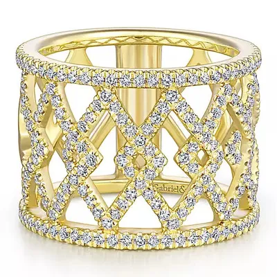 Gabriel & Co. 14 Karat Yellow Gold Interlocking Diamond Band Ring