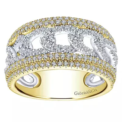 Gabriel & Co. 14 Karat Yellow/White Gold Chain Link Diamond Band Ring