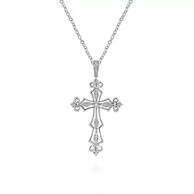 Gabriel & Co. 14 Karat White Gold Diamond Cross Necklace