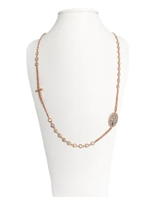 18 Karat Rose Gold Rosary Necklace with Cubic Zirconia