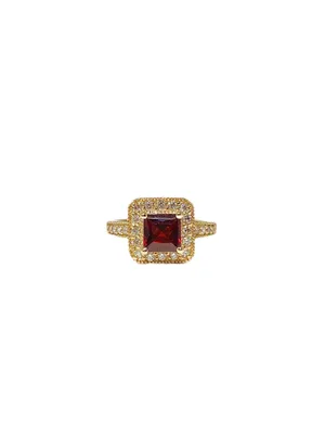 14 Karat Yellow Gold Diamond and Garnet Square Ring