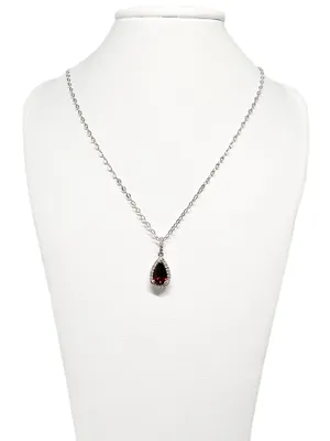 10 Karat White Gold Garnet and Diamond Teardrop Necklace