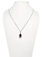 10 Karat White Gold Garnet and Diamond Teardrop Necklace