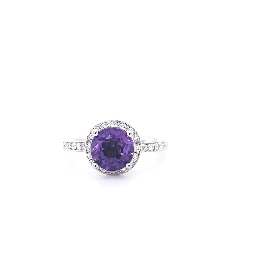 14 Karat White Gold Amethyst and Diamond Halo Ring