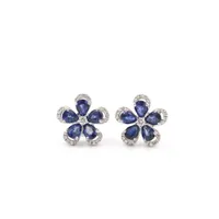 18 Karat White Gold Sapphire and Diamond Flower Stud Earrings