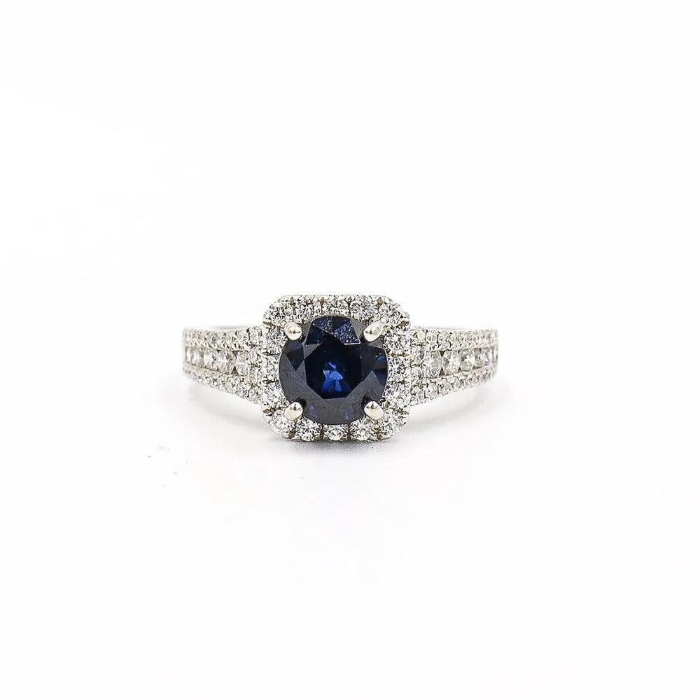 14 Karat White Gold Sapphire and Diamond Ring